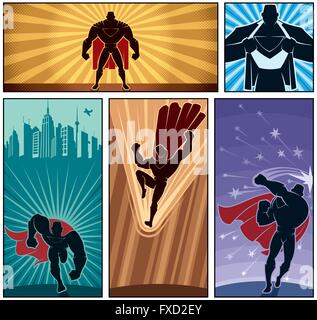 Set di 5 banner di supereroi. Illustrazione Vettoriale