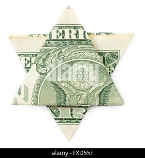 Dollar origami stella di Davide isolati su sfondo bianco Foto Stock