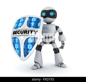 Moderno robot e la protezione di sicurezza (fatto in 3d) Foto Stock