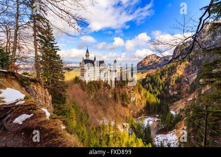 Il Castello di Neuschwanstein nel paesaggio invernale, Fussen, Germania Foto Stock