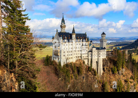 Il Castello di Neuschwanstein nel paesaggio invernale, Fussen, Germania Foto Stock