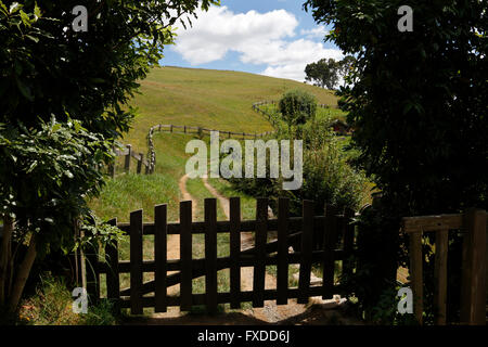 La Shire. Hobbiton movie set in Nuova Zelanda Foto Stock