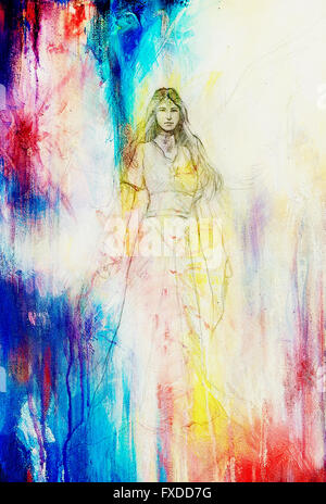 Disegno di angelo mistico donna nella bella e storica abito. Foto Stock