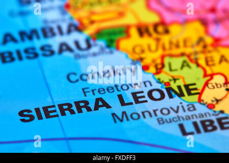 Sierra Leone paese in Africa sulla mappa del mondo Foto Stock