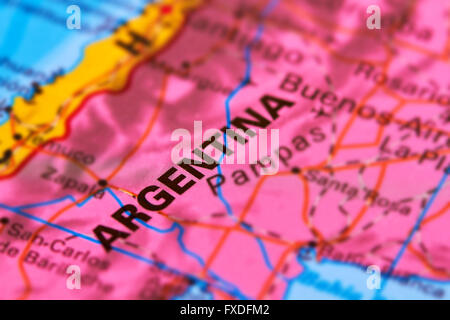 Argentina, paese in Sud America sulla mappa del mondo Foto Stock
