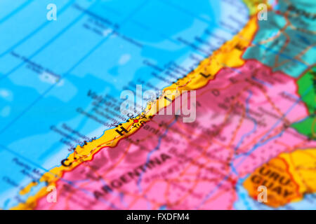 Il Cile, paese in Sud America sulla mappa del mondo Foto Stock