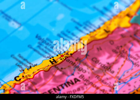 Il Cile, paese in Sud America sulla mappa del mondo Foto Stock