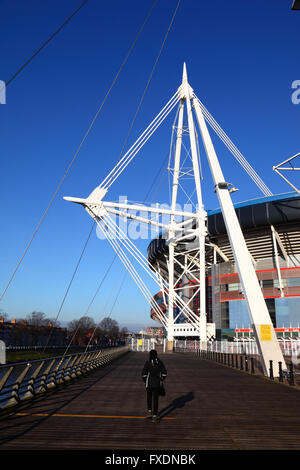 Vista del millennio / Principato Stadium e Millennium a piedi, Cardiff, South Glamorgan, Wales, Regno Unito Foto Stock