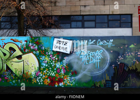 Vota online per il murale di Cardiff, Cardiff, South Glamorgan, Wales, Regno Unito Foto Stock