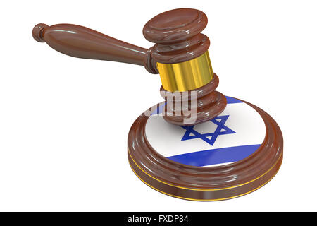 Mazzuolo di legno e bandiera israeliana, rendering 3D Foto Stock