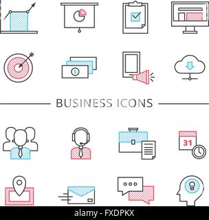 La linea di business set di icone Illustrazione Vettoriale