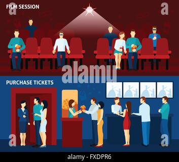 Cinema movie 2 piatto set banner Illustrazione Vettoriale