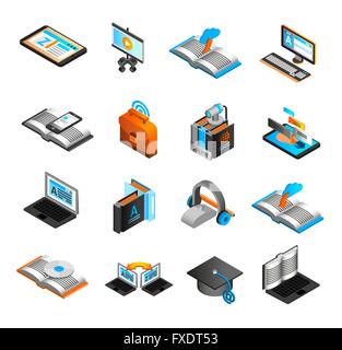 L'E-learning isometrica Icone impostato Illustrazione Vettoriale