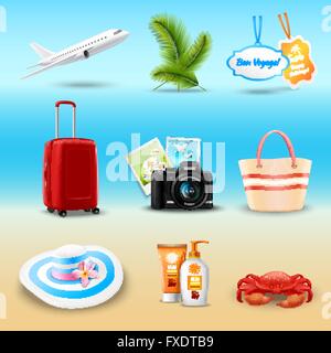 Vacanza icone realistiche Illustrazione Vettoriale