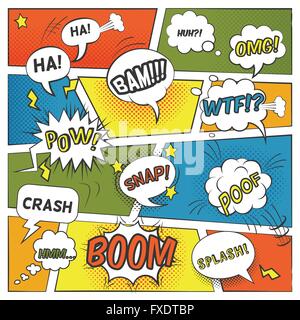 Emotivo e suoni comic Set bolle Illustrazione Vettoriale