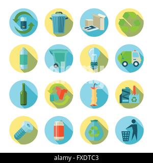 La separazione dei rifiuti Round set di icone Illustrazione Vettoriale