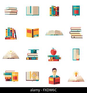 Libri Flat icona impostare Illustrazione Vettoriale