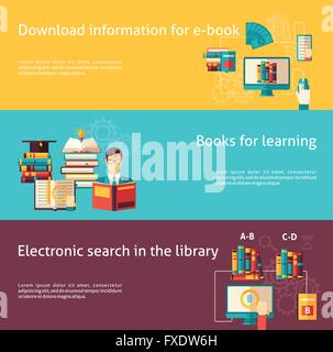 Libri Banner piatto impostato Illustrazione Vettoriale