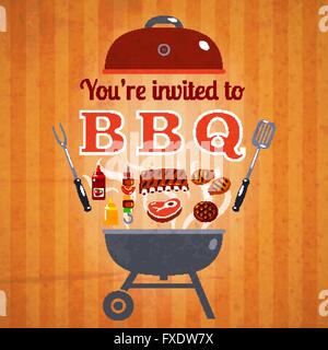 Barbecue invito evento poster pubblicitario Illustrazione Vettoriale