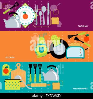 Concetto di cottura 3 set di banner Illustrazione Vettoriale