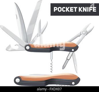 Coltello da tasca concetto realistico Illustrazione Vettoriale