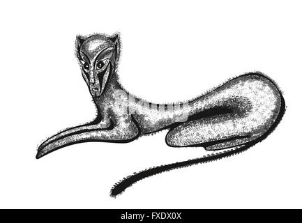 Surreale disegno a mano cat. Sacro illustrazione vettoriale. Misterioso, simbolici sciamanica, spirituale, esoterico, new age. Illustrazione Vettoriale