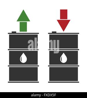 L'olio nero di barili con verde rosso e frecce Illustrazione Vettoriale