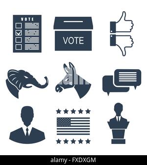 Elezioni, campagna e set di voto segni. Voto dei simboli di STATI UNITI D'AMERICA Illustrazione Vettoriale