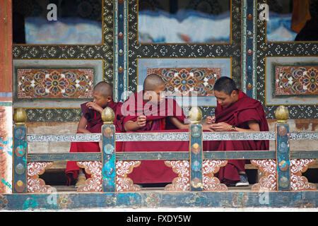 I monaci del Monastero Tamzhing, Jakar, Bumthang Valley, Bhutan Foto Stock