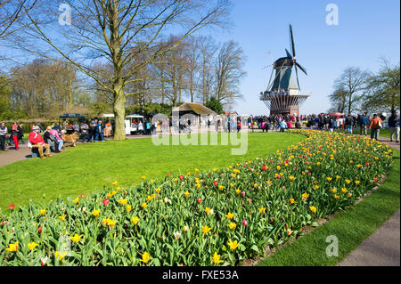 I turisti in visita "il Keukenhof' in primavera. Si tratta di un famoso giardino fiorito con più di un milione di visitatori ogni anno. Foto Stock