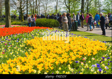 I turisti in visita "il Keukenhof' in primavera. Si tratta di un famoso giardino fiorito con più di un milione di visitatori ogni anno. Foto Stock