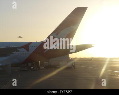 Regno Unito, Londra Heathrow, aeromobili, Qantas 747 Foto Stock