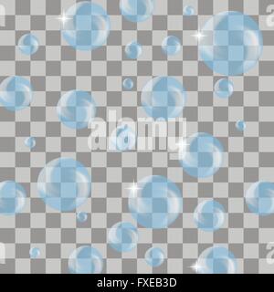 Set di blu trasparente bolle di sapone Illustrazione Vettoriale