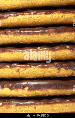 Biscotti al cioccolato impilati isolato Foto Stock