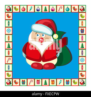 Set di Natale Santa Claus, emblemi e altri elementi decorativi. illustrazione Foto Stock