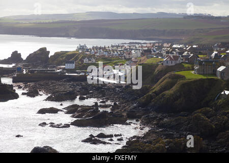 Il villaggio di St Abbs Berwickshire, lungo la costa orientale della Scozia. Foto Stock