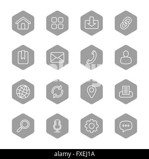 [JPEG] line web icon set su grigio esagono per web, UI ed infografico e le applicazioni per dispositivi mobili Foto Stock