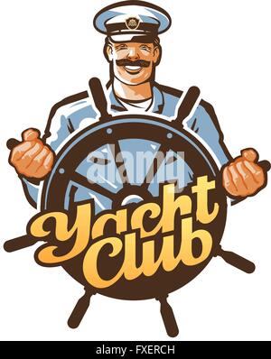 Yacht club logo vettoriale. capitano, marinaio o helm, Icona volante Illustrazione Vettoriale