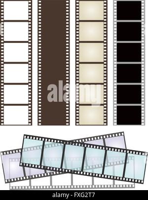 Set di vari tipi di strisce di film su bianco per il vostro design. illustrazione vettoriale Illustrazione Vettoriale