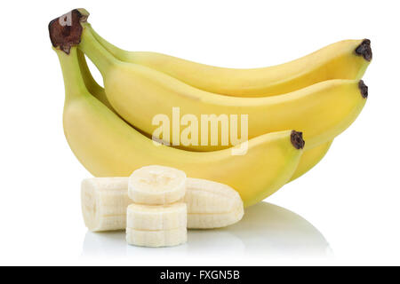 Banane fette di banana frutti isolati su sfondo bianco Foto Stock