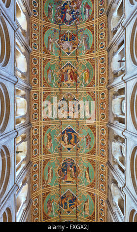 Cattedrale di Ely dipinto sul soffitto della navata. Ely, Cambridgeshire, Inghilterra Foto Stock