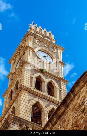 Khan al-Umdan Torre dell Orologio nella Città Vecchia, acro, Israele Foto Stock