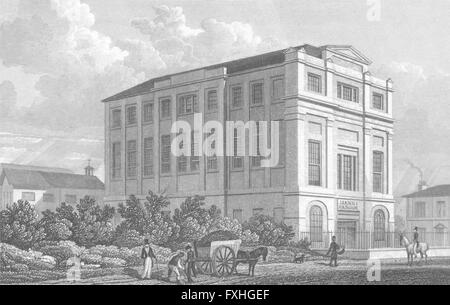 Londra: edifici, Highfield, Camden Road, antica stampa 1829 Foto Stock