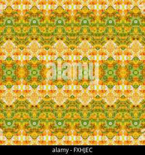 Collage digitale tecnica floreale stilizzato motivo geometrico decorativo seamless pattern design mosaico nel vivace giallo e verde Foto Stock