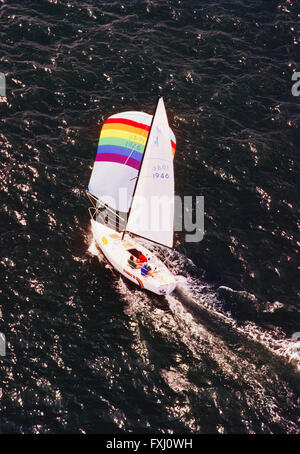 Vista aerea della barca a vela off New Jersey costa, Oceano Atlantico, STATI UNITI D'AMERICA Foto Stock