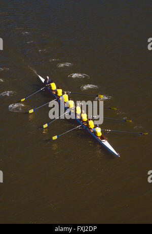 Scullers remare nella testa della regata Schuylkill; Fiume Schuykill; Philadelphia; Pennsyvlania; USA Foto Stock