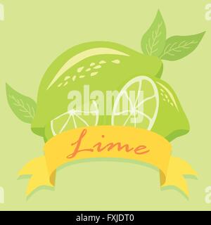 Lime etichetta design banner poster illustrazione vettoriale con verde lime frutta. Illustrazione Vettoriale