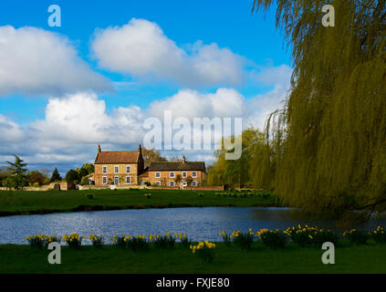 Il laghetto e cottage in Nun Monkton, North Yorkshire, Inghilterra, Regno Unito Foto Stock