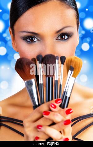 Pennelli trucco. Foto Stock