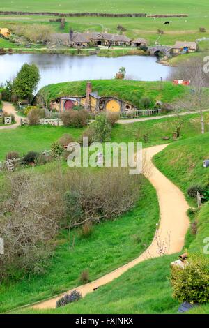 Hobbiton, vicino Matamata sull'Isola del nord della Nuova Zelanda, è la casa del set del film utilizzato nella serie di film il signore del RI Foto Stock